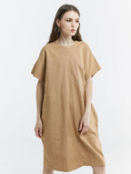 100% Linen Seam Detail Midi Dress