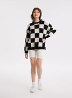 Checkerboard Pattern Cashmere Sweater