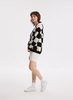 Checkerboard Pattern Cashmere Sweater