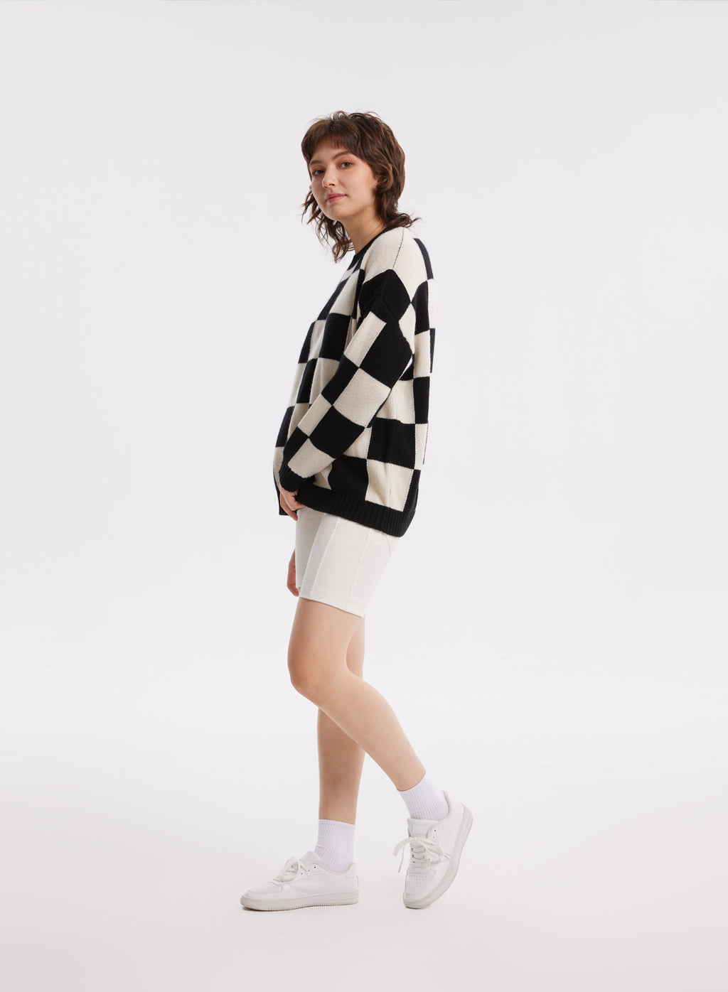 Checkerboard Pattern Cashmere Sweater