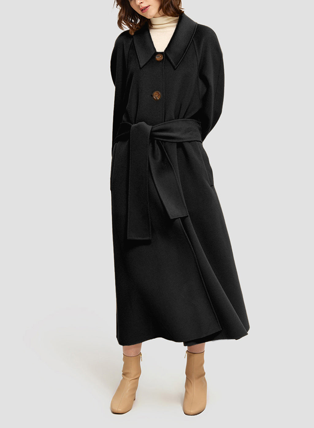 Buttoned Pure Camel Hair Coat