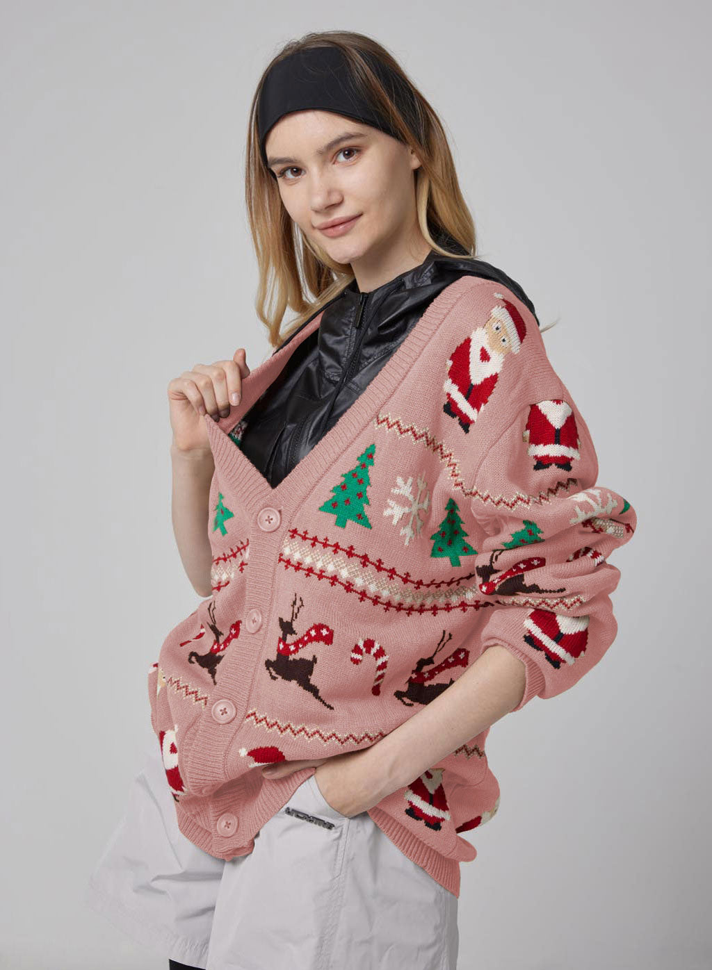 Christmas V-neck Buttoned Sweater