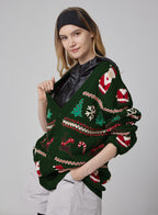 Christmas V-neck Buttoned Sweater