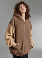 Color-Blocked Hooded Zipper Jacket