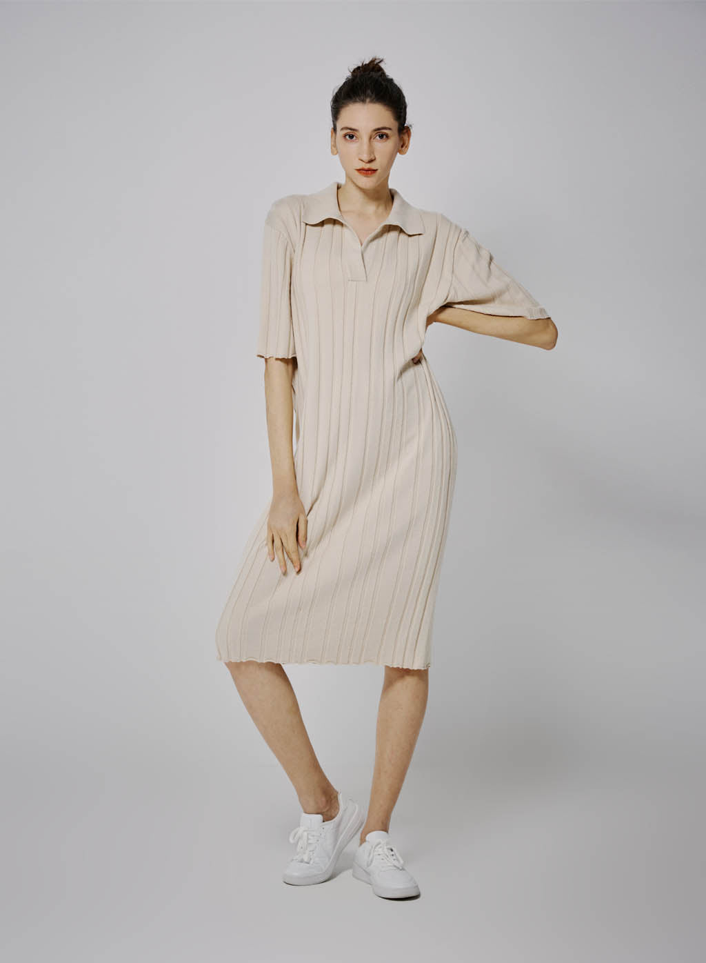 Cove Lapel Wool Dress