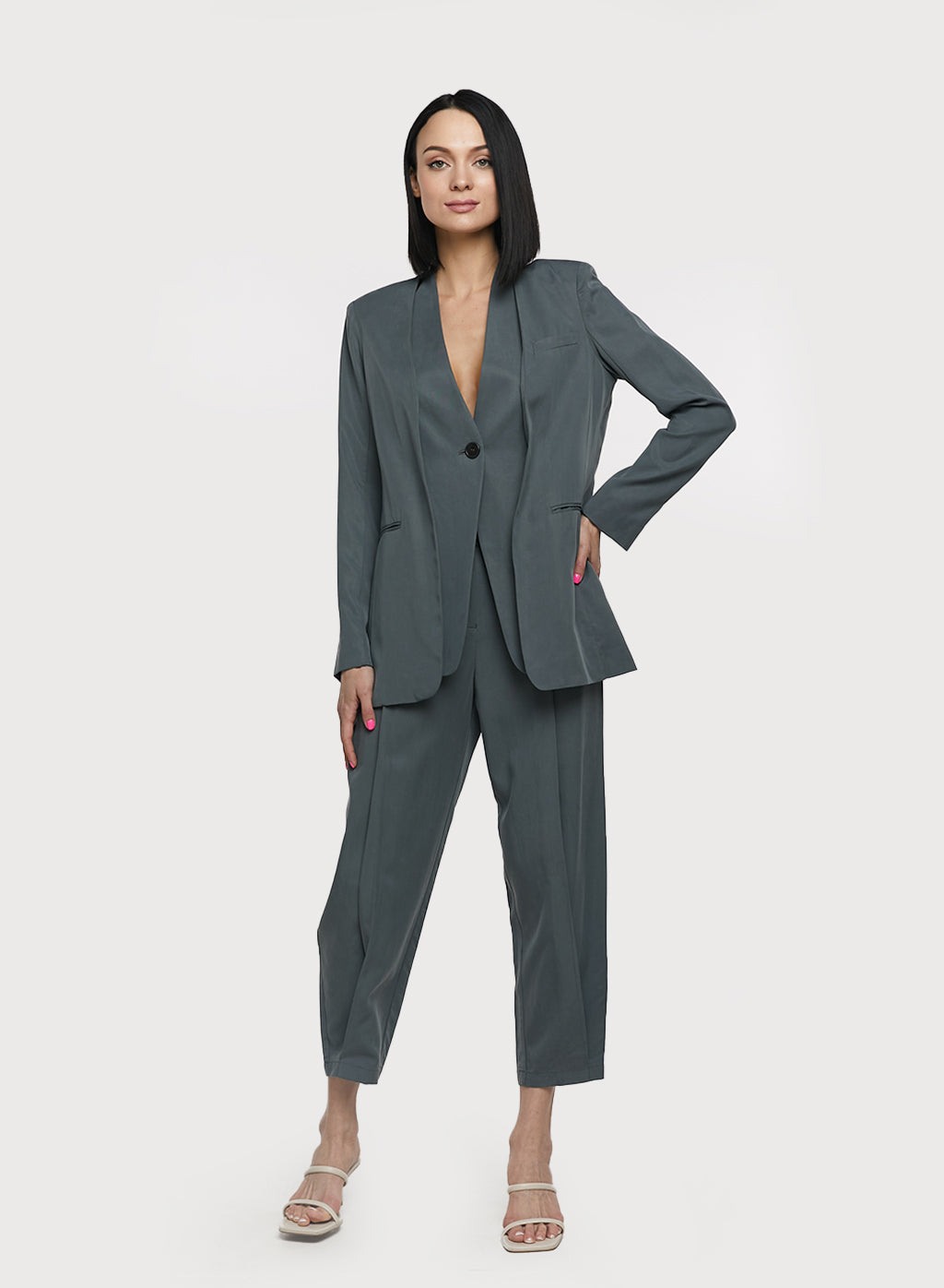 Basic Collarless Blazer Set
