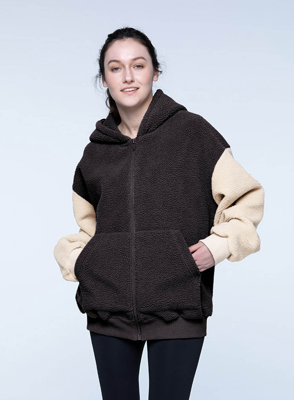 Color-Blocked Hooded Zipper Jacket