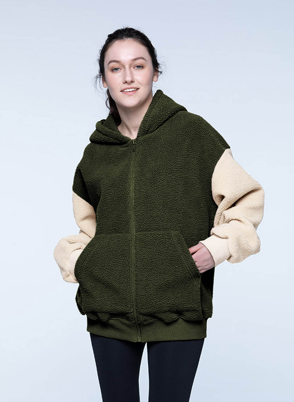 Color-Blocked Hooded Zipper Jacket