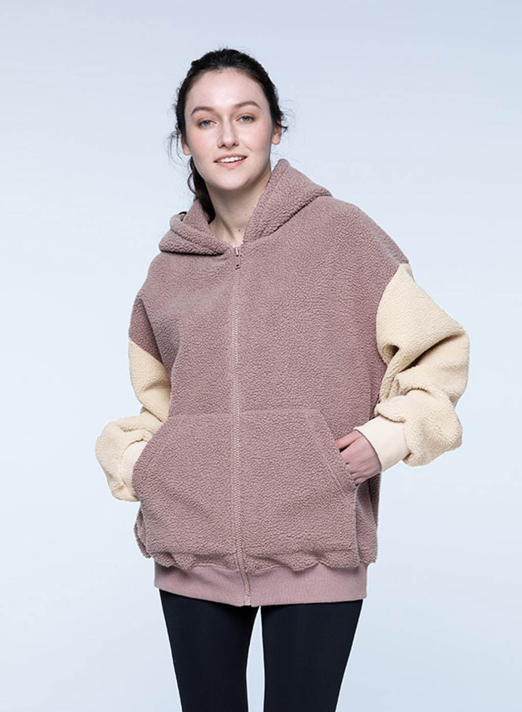 Color-Blocked Hooded Zipper Jacket