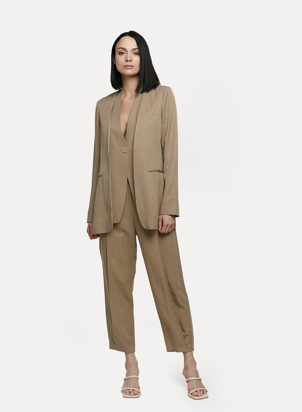 Basic Collarless Blazer Set