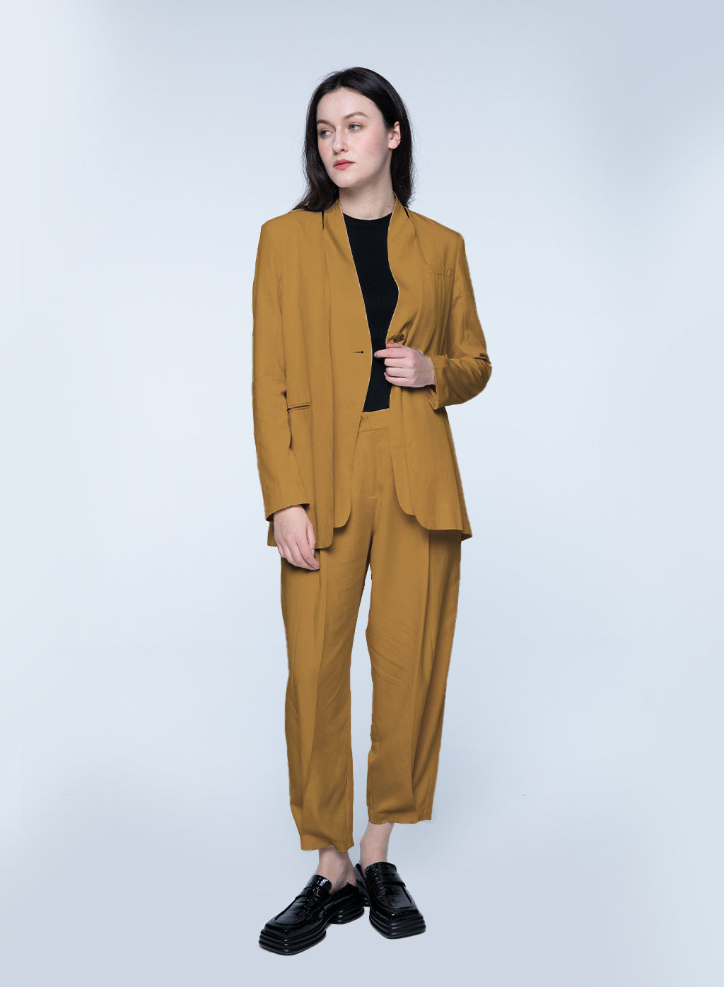 Basic Collarless Blazer Set