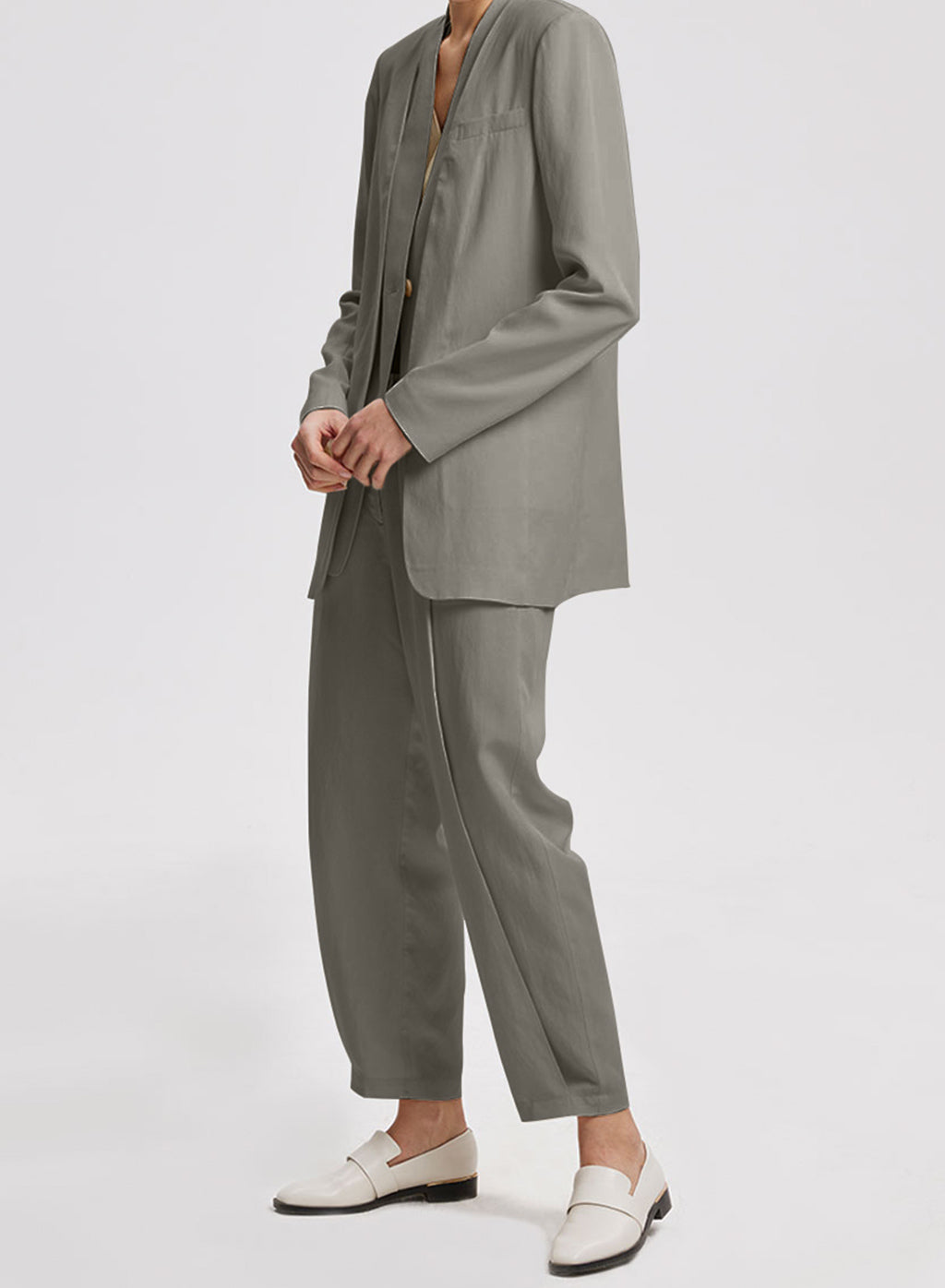 Basic Collarless Blazer Set