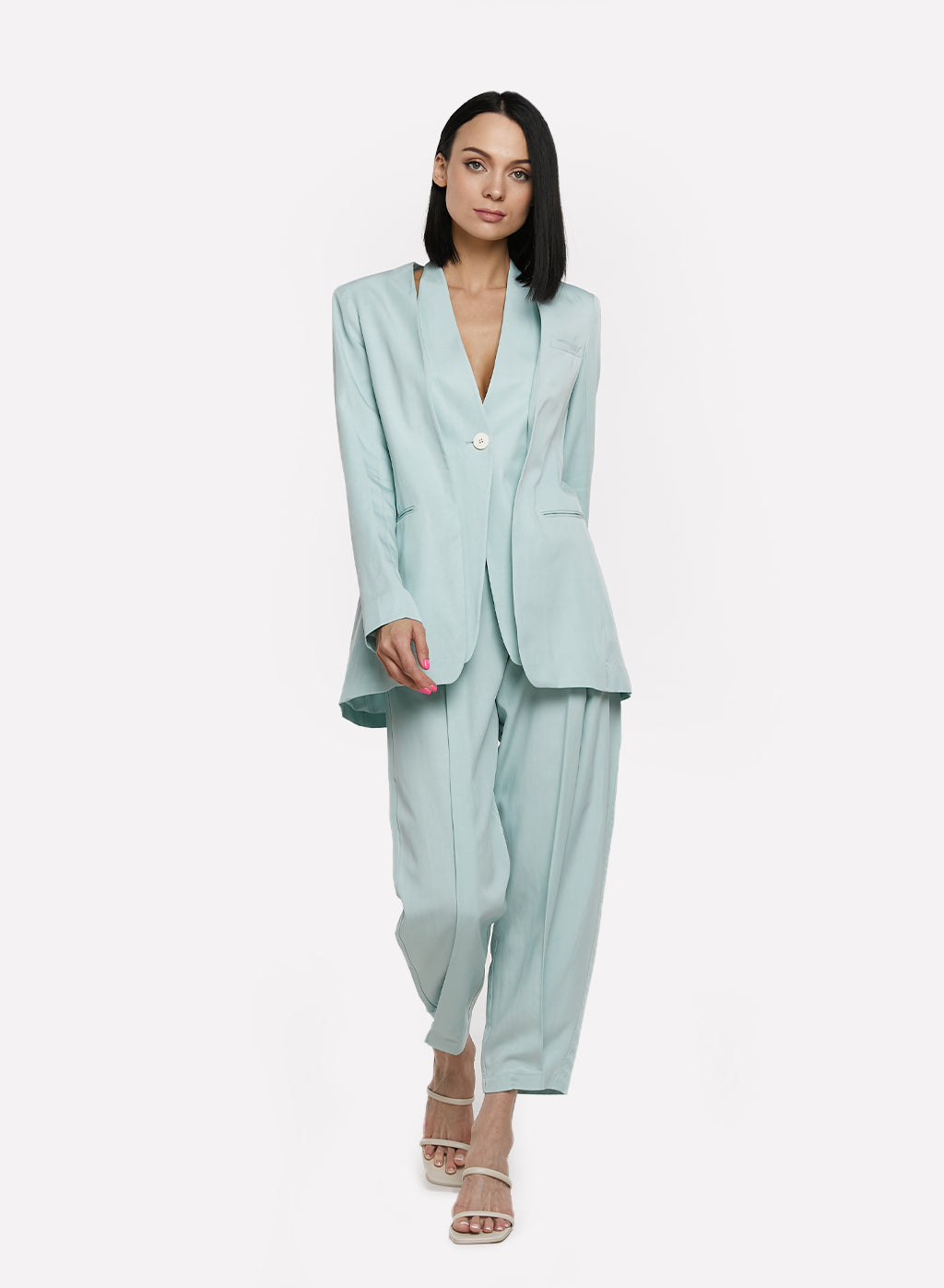 Basic Collarless Blazer Set