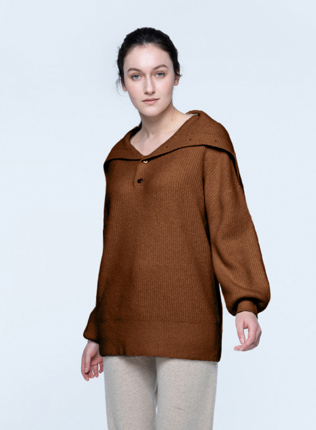 Anissa Button-detail Turtleneck