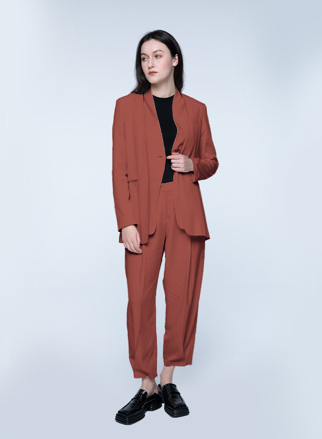 Basic Collarless Blazer Set