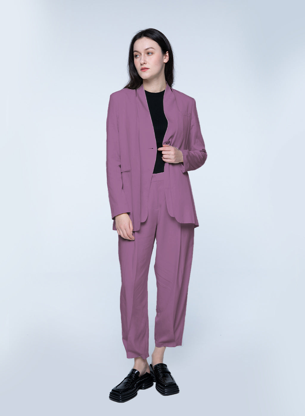 Basic Collarless Blazer Set