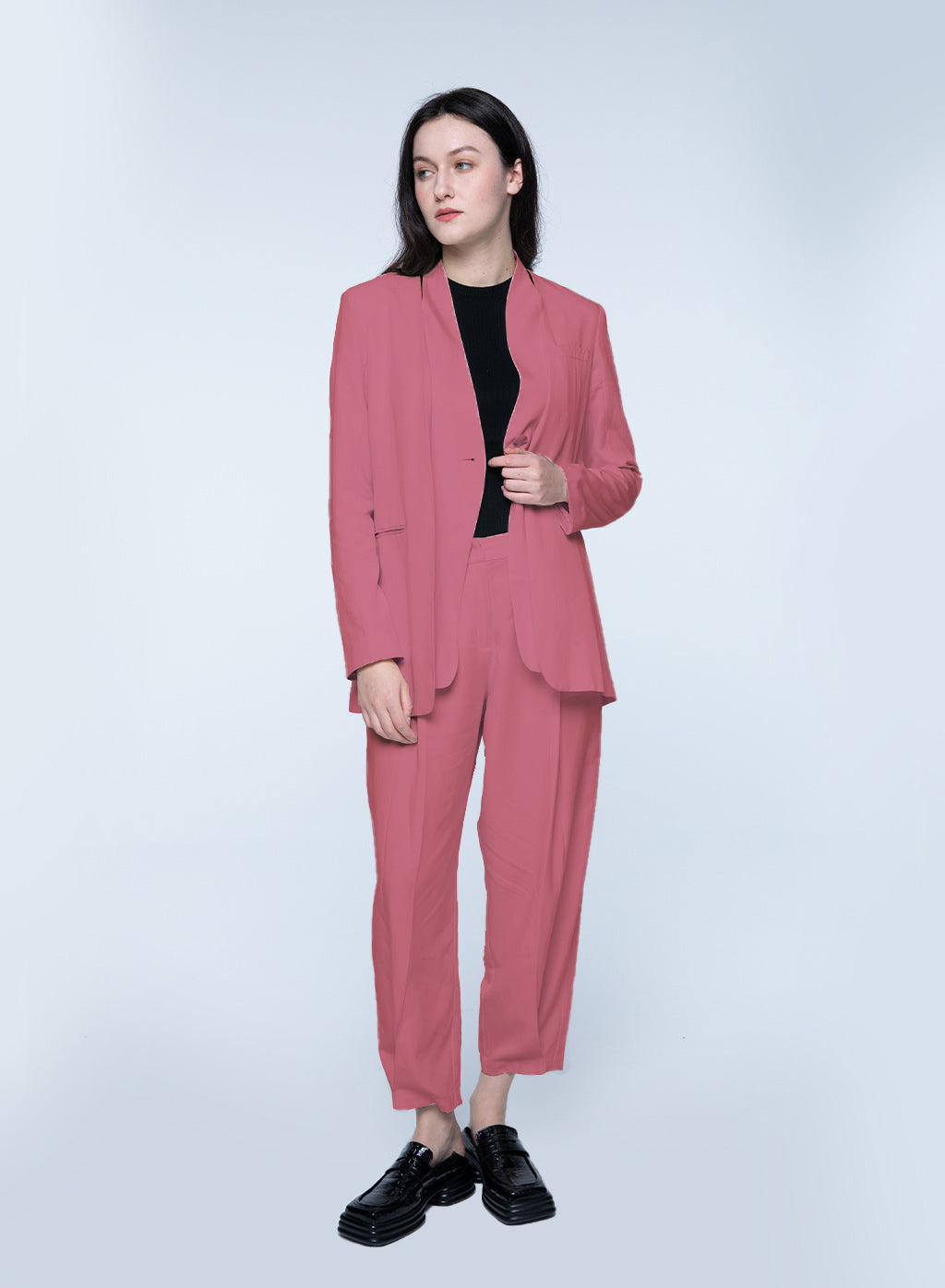Basic Collarless Blazer Set