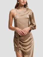 Asymmetric Sleeve Silk Dress