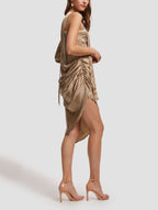 Asymmetric Sleeve Silk Dress