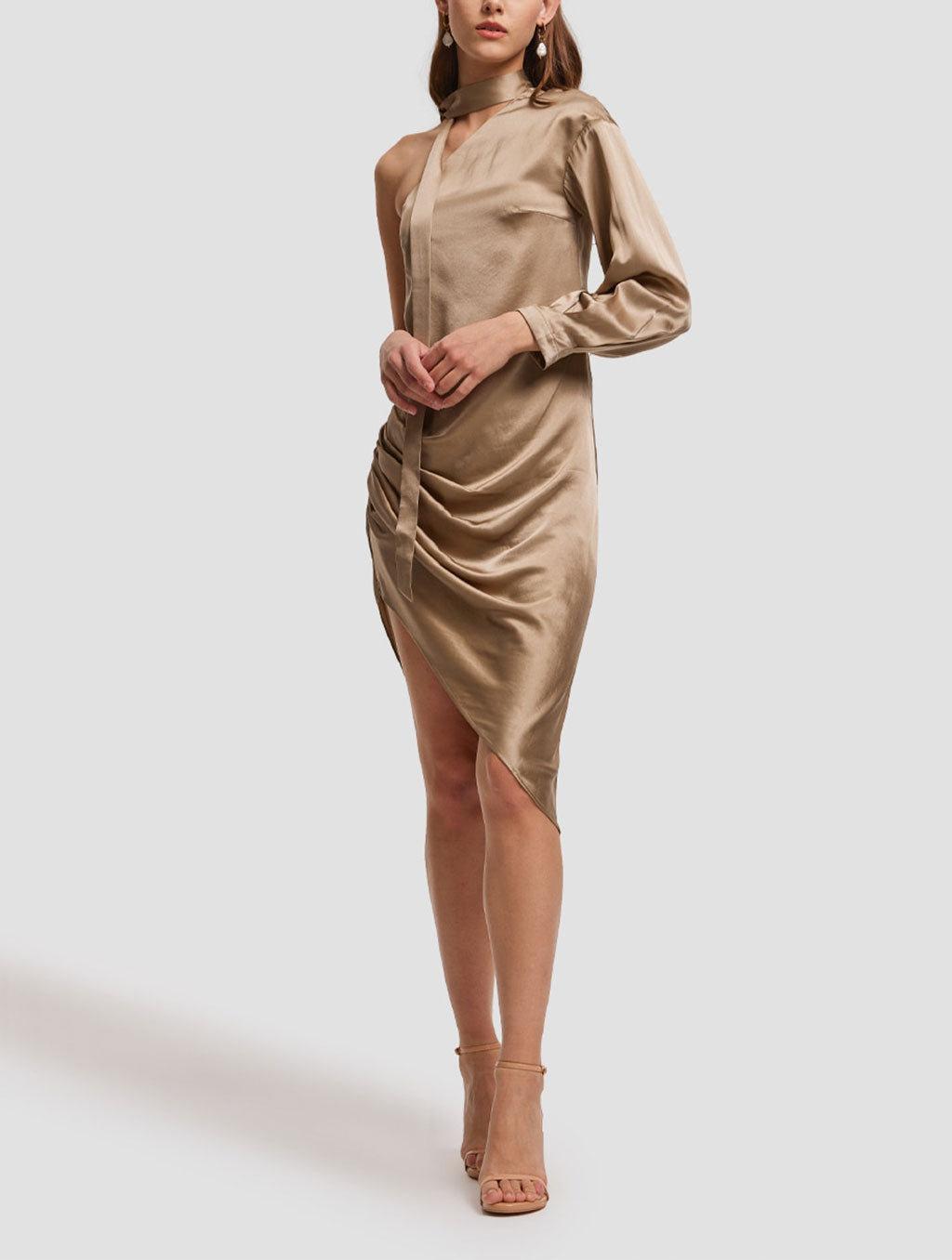 Asymmetric Sleeve Silk Dress