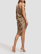 Asymmetric Sleeve Silk Dress