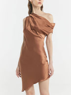 Asymmetrical One-Shoulder Silk Dress