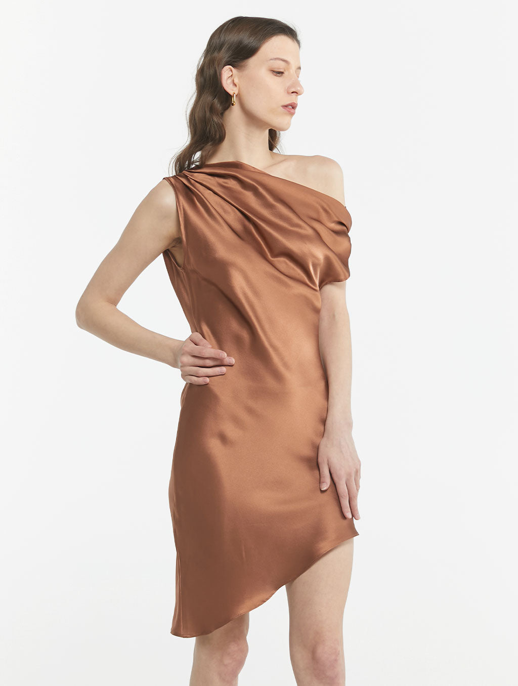 Asymmetrical One-Shoulder Silk Dress