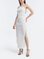 Backless Side Slit Halter Dress