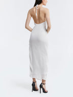 Backless Side Slit Halter Dress