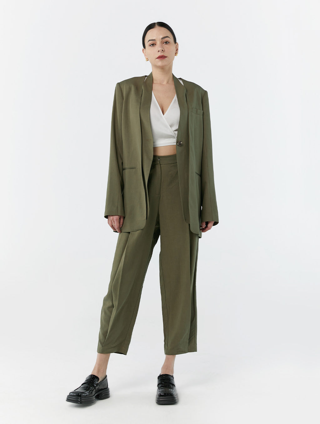 Basic Collarless Blazer Set