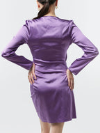 Belted Long Sleeve Silk Wrap Mini Dress