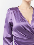 Belted Long Sleeve Silk Wrap Mini Dress