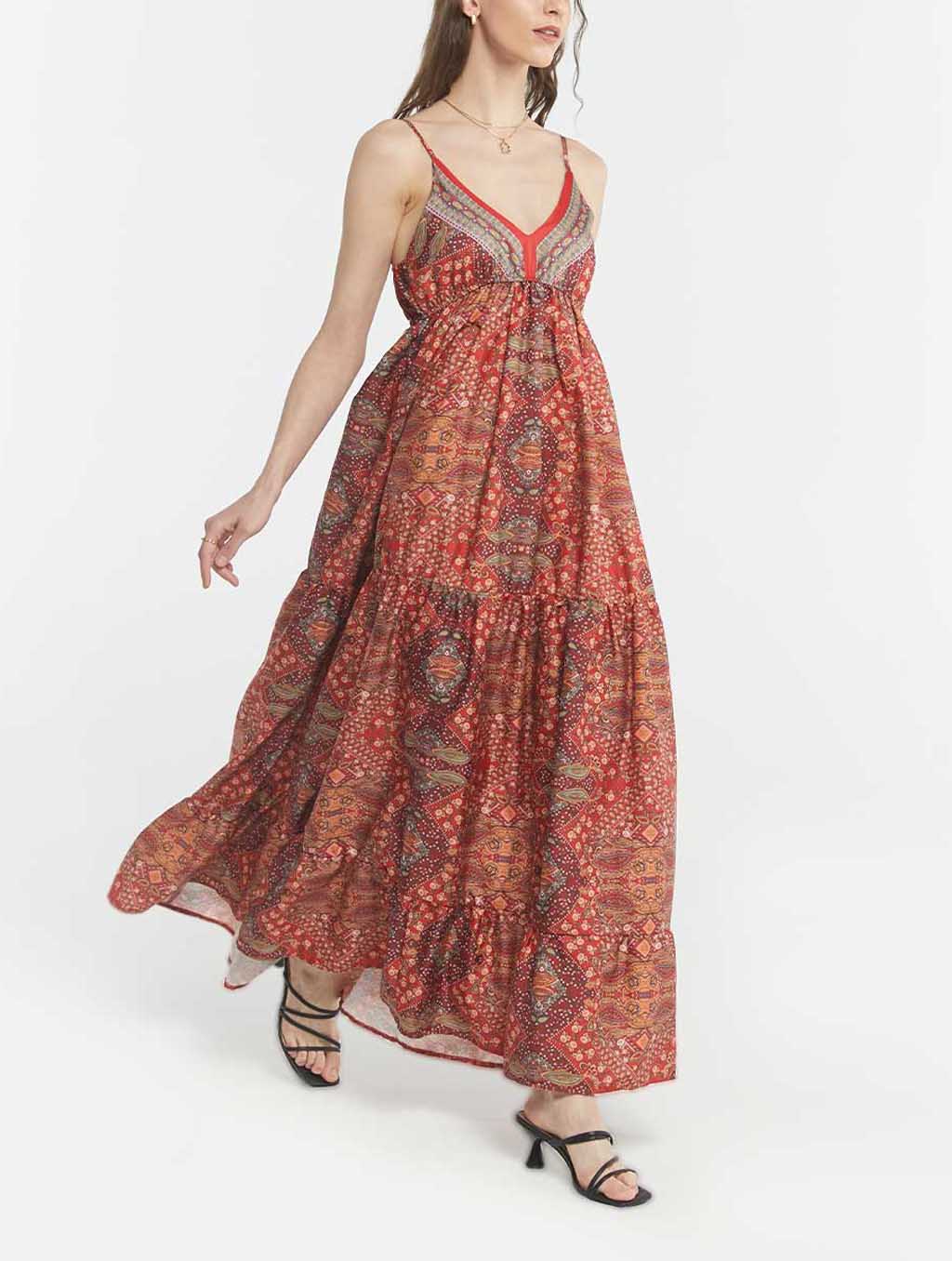 Boho Printed Strap Maxi Dress