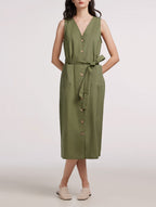 Breezy V-Neck Midi Dress In Waist Tie