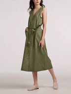 Breezy V-Neck Midi Dress In Waist Tie