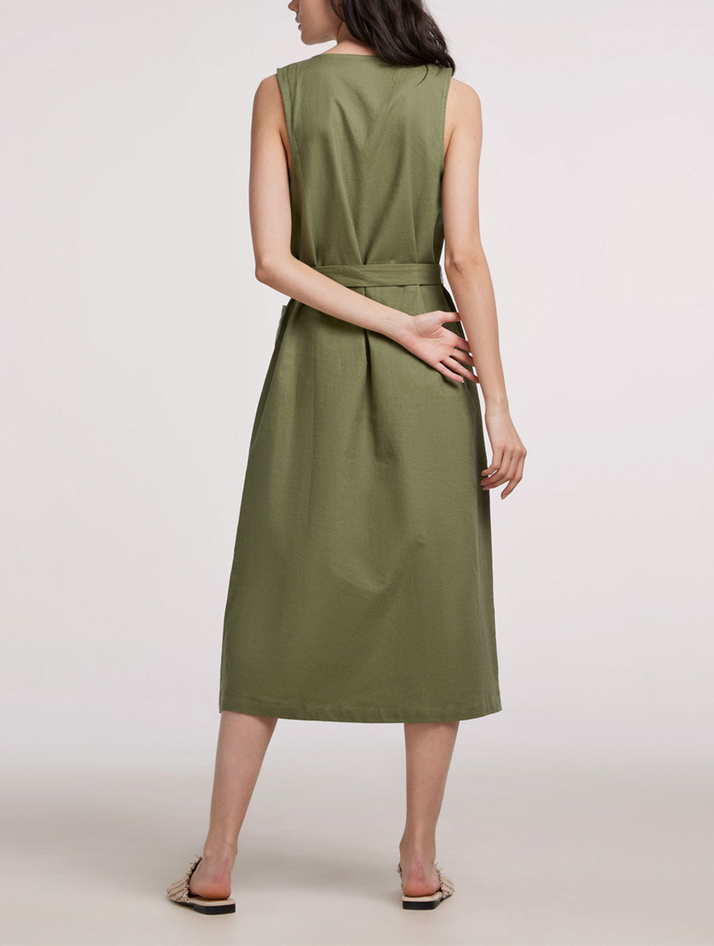 Breezy V-Neck Midi Dress In Waist Tie