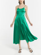 Camisole High Slited Silk Dress With Tie Back