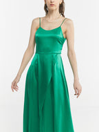 Camisole High Slited Silk Dress With Tie Back