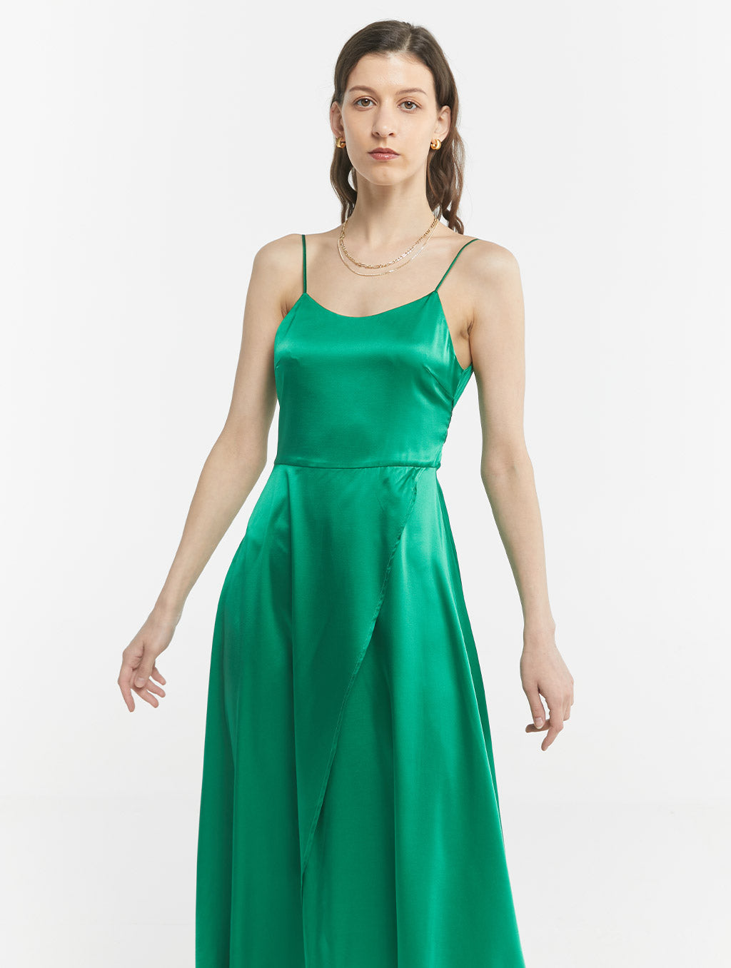 Camisole High Slited Silk Dress With Tie Back