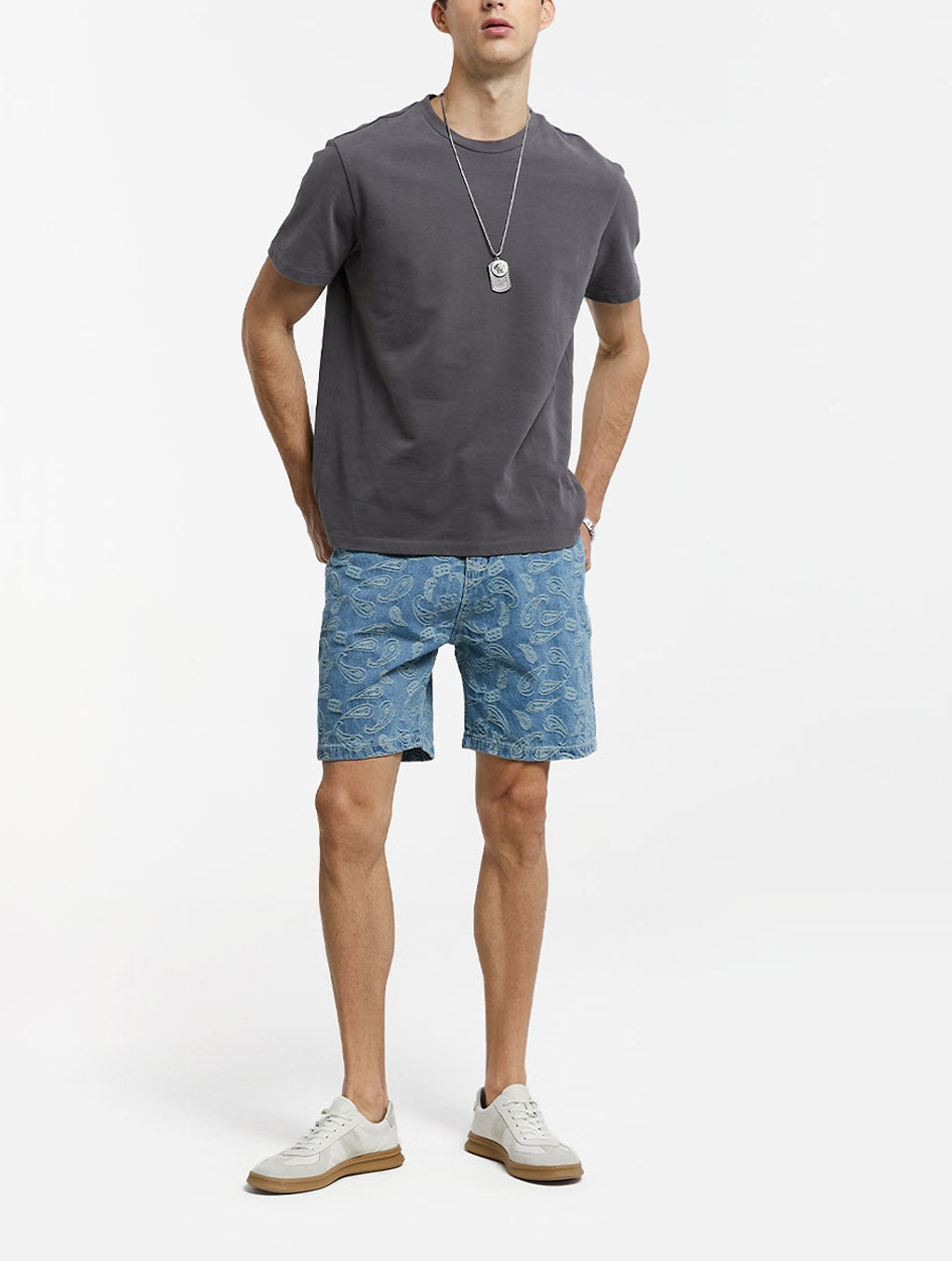 Cashew Flower Print Denim Shorts