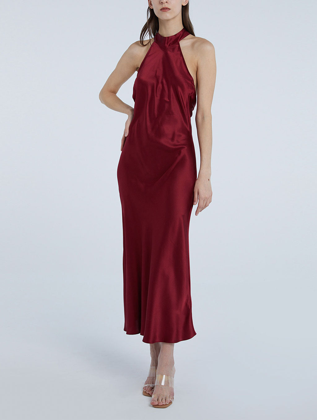 Choker Collar Low Back Silk Dress