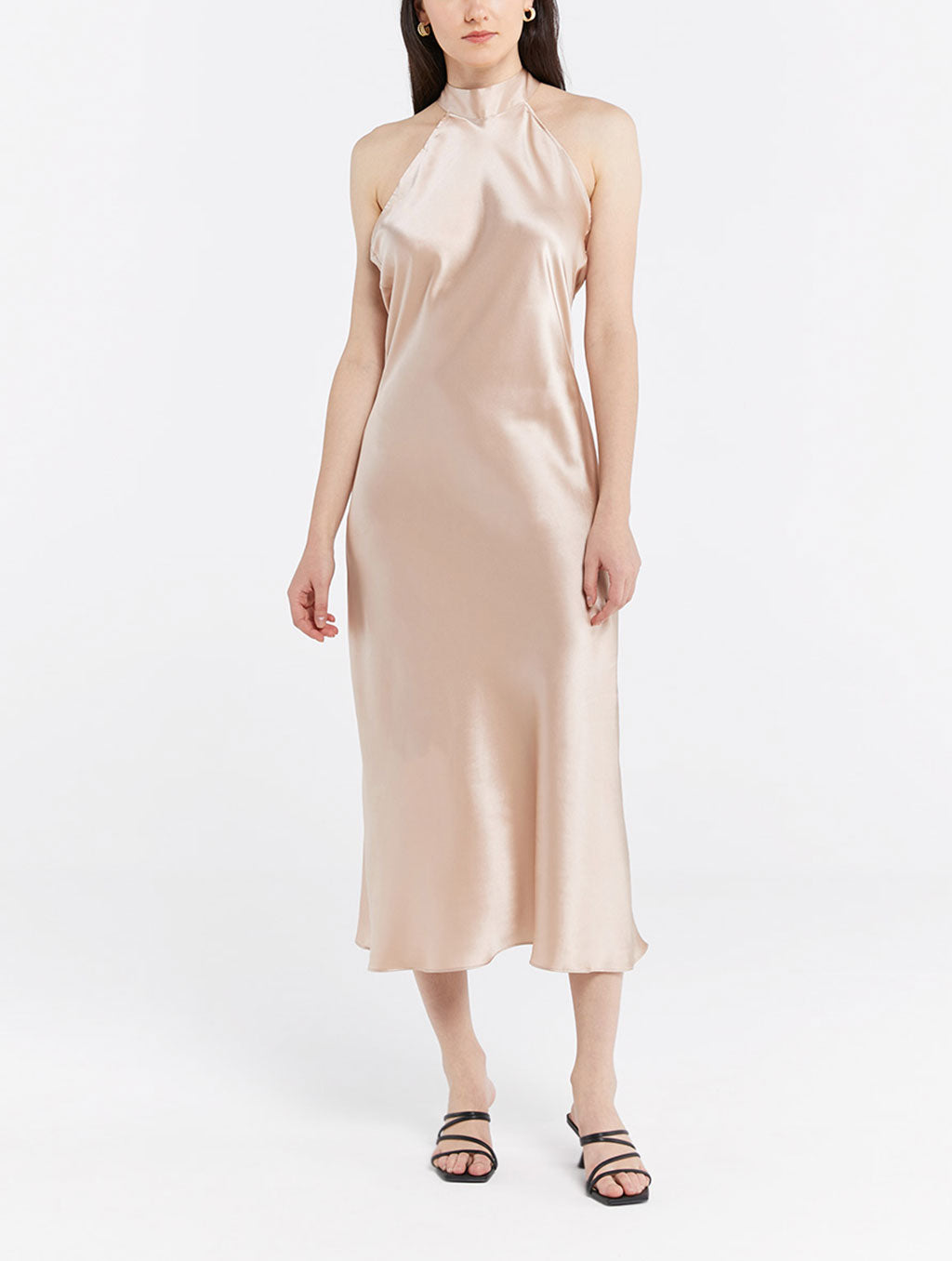 Choker Collar Low Back Silk Dress