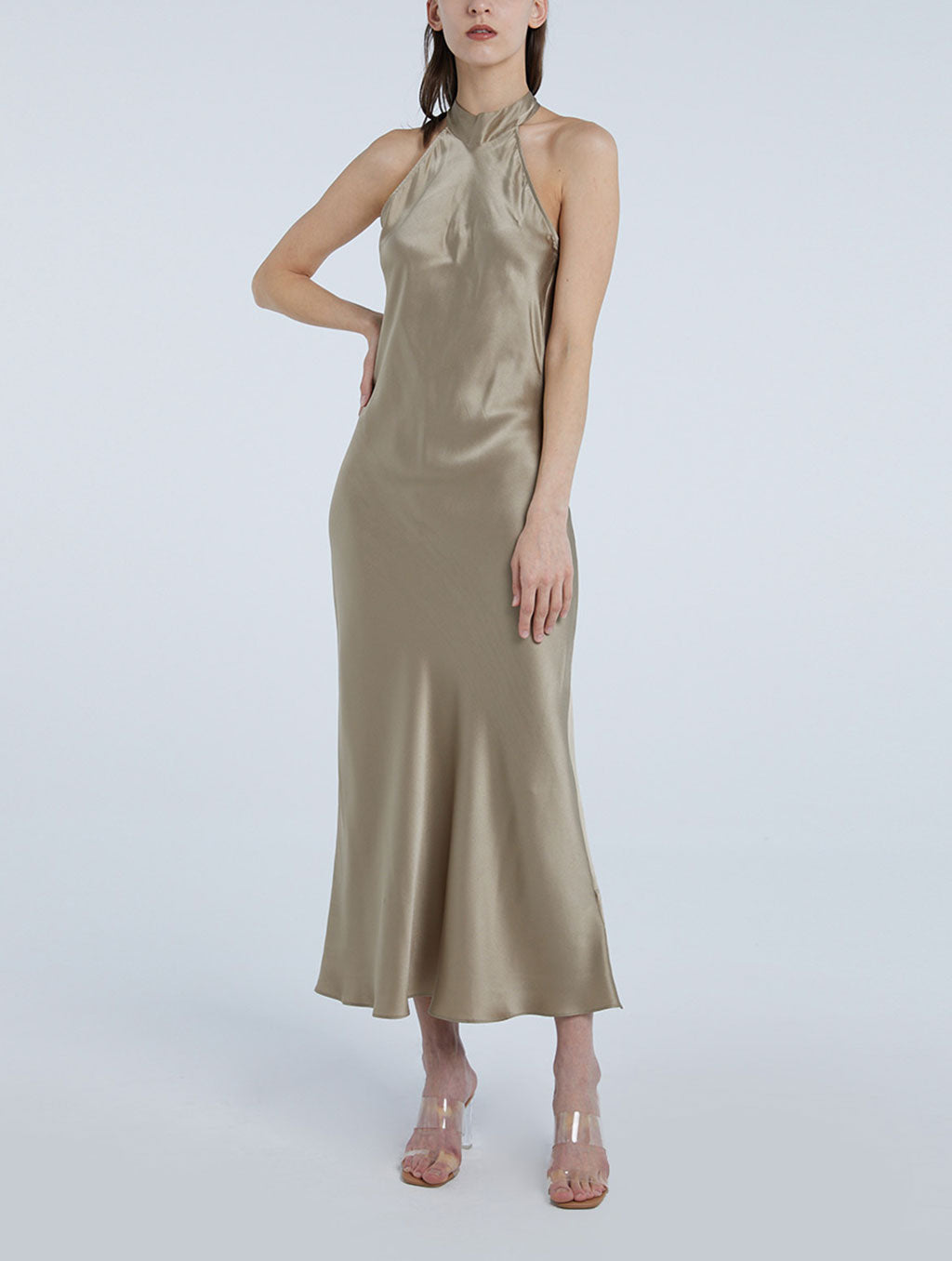 Choker Collar Low Back Silk Dress