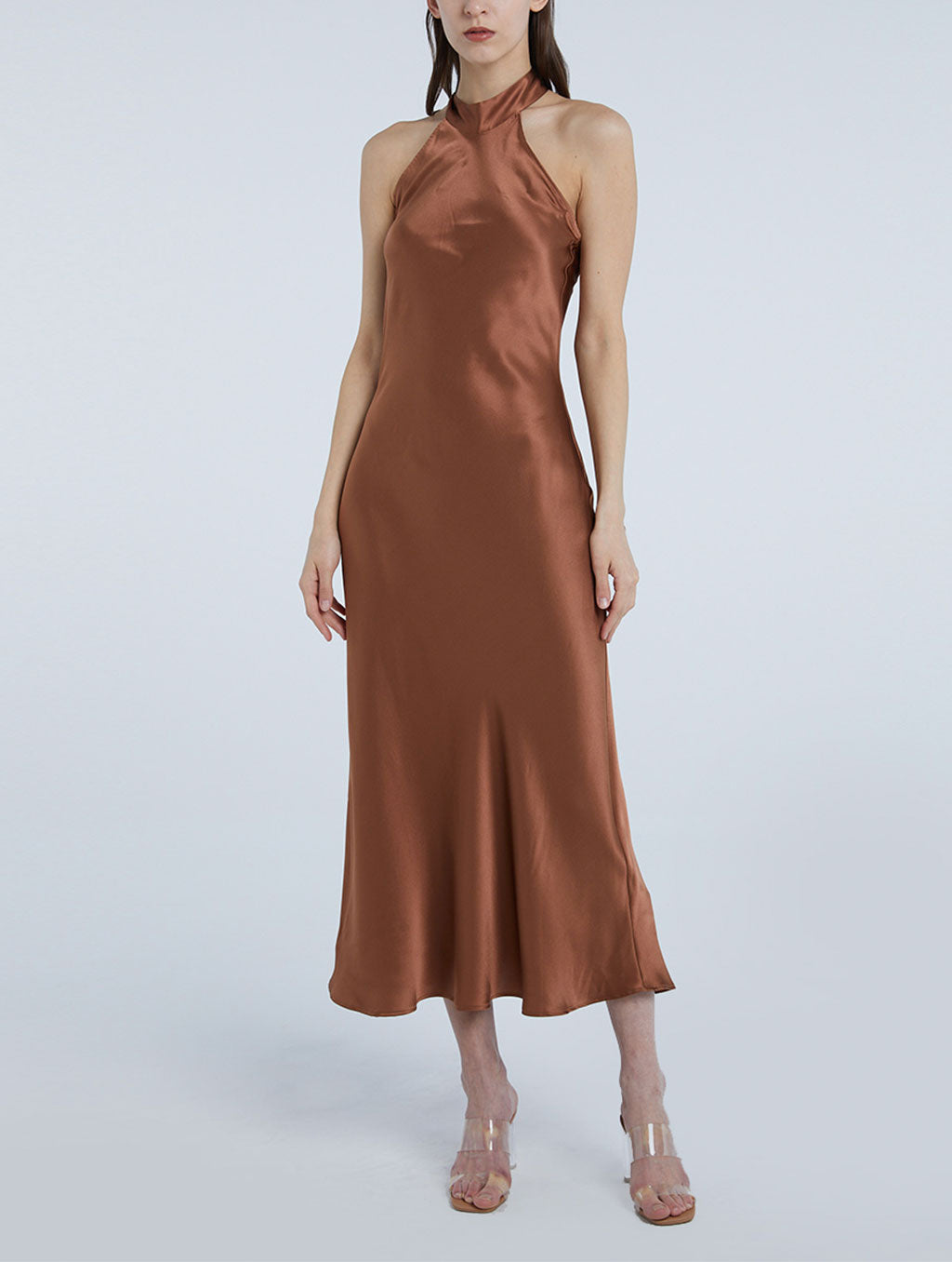 Choker Collar Low Back Silk Dress
