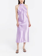 Choker Collar Low Back Silk Dress