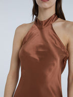 Choker Collar Low Back Silk Dress