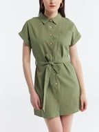 Classic Belted Short-Sleeve Shirt Dress