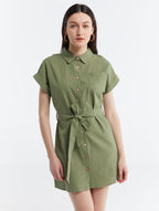 Classic Belted Short-Sleeve Shirt Dress