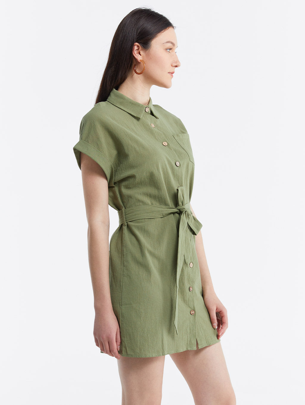 Classic Belted Short-Sleeve Shirt Dress