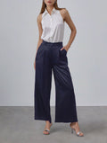 Casual Pleated Silk Wide-Leg Pants